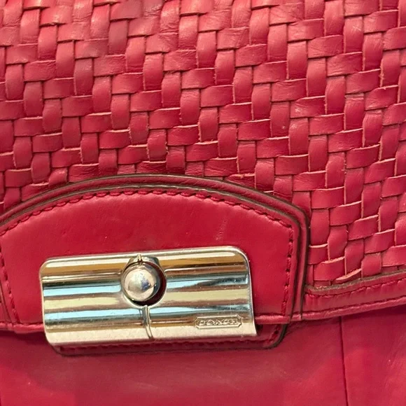 Vintage Coach 19314 Red Kristin Woven Leather Shoulder Bag Purse Hobo - Picture 2 of 13